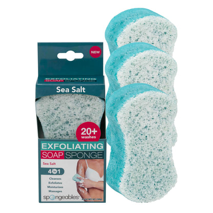 Spongeables Sea Salt Body Wash Sponge – 20+ Wash, 3 Count | Paraben-Free & Vegan