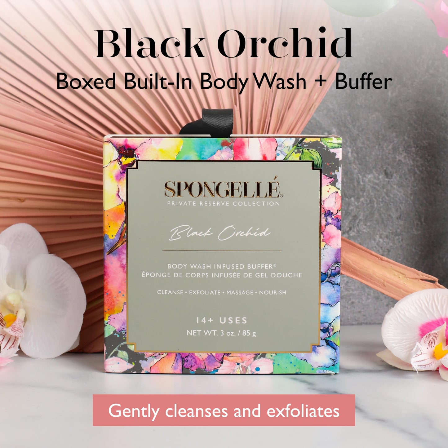 SPONGELLÉ Black Orchid Buffer – Built-In Body Wash & Exfoliating Buffer
