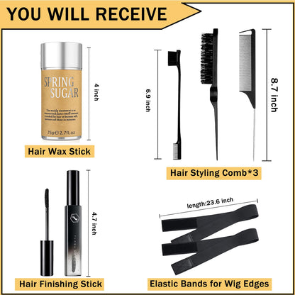 SPRINGSUGAR 7-Pcs Hair Wax & Edge Control Set for Women – Strong Hold, Wig Edges, Finishing Stick