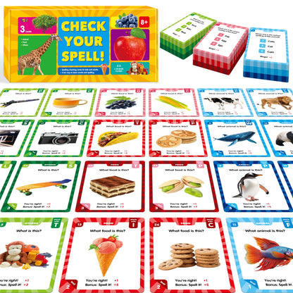 SpriteGru 270 PCS Spelling Flashcards – Learn Words & Check Spelling (Animals, Foods, Daily Life) for Kids 8+