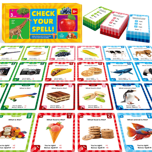 SpriteGru 270 PCS Spelling Flashcards – Learn Words & Check Spelling (Animals, Foods, Daily Life) for Kids 8+