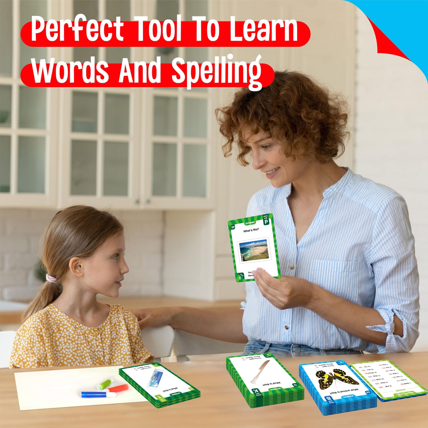 SpriteGru 270 PCS Spelling Flashcards – Learn Words & Check Spelling (Animals, Foods, Daily Life) for Kids 8+