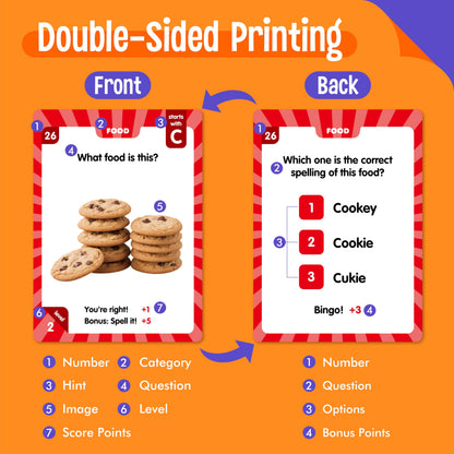 SpriteGru 270 PCS Spelling Flashcards – Learn Words & Check Spelling (Animals, Foods, Daily Life) for Kids 8+