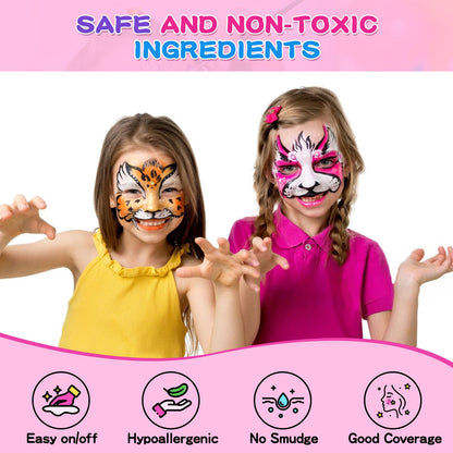 SPXKD Face Painting Kit for Kids & Adults — 12x10g Split Cake Palette, Glitter Colors, Shadow Sticks