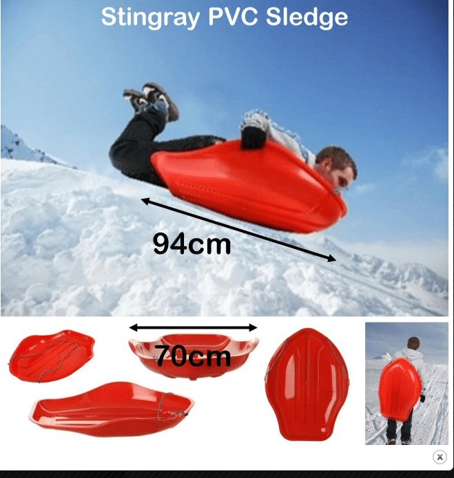 Premium Red PVC Stingray Snow Sledge 94 x 70 cm Winter Fun Sleigh