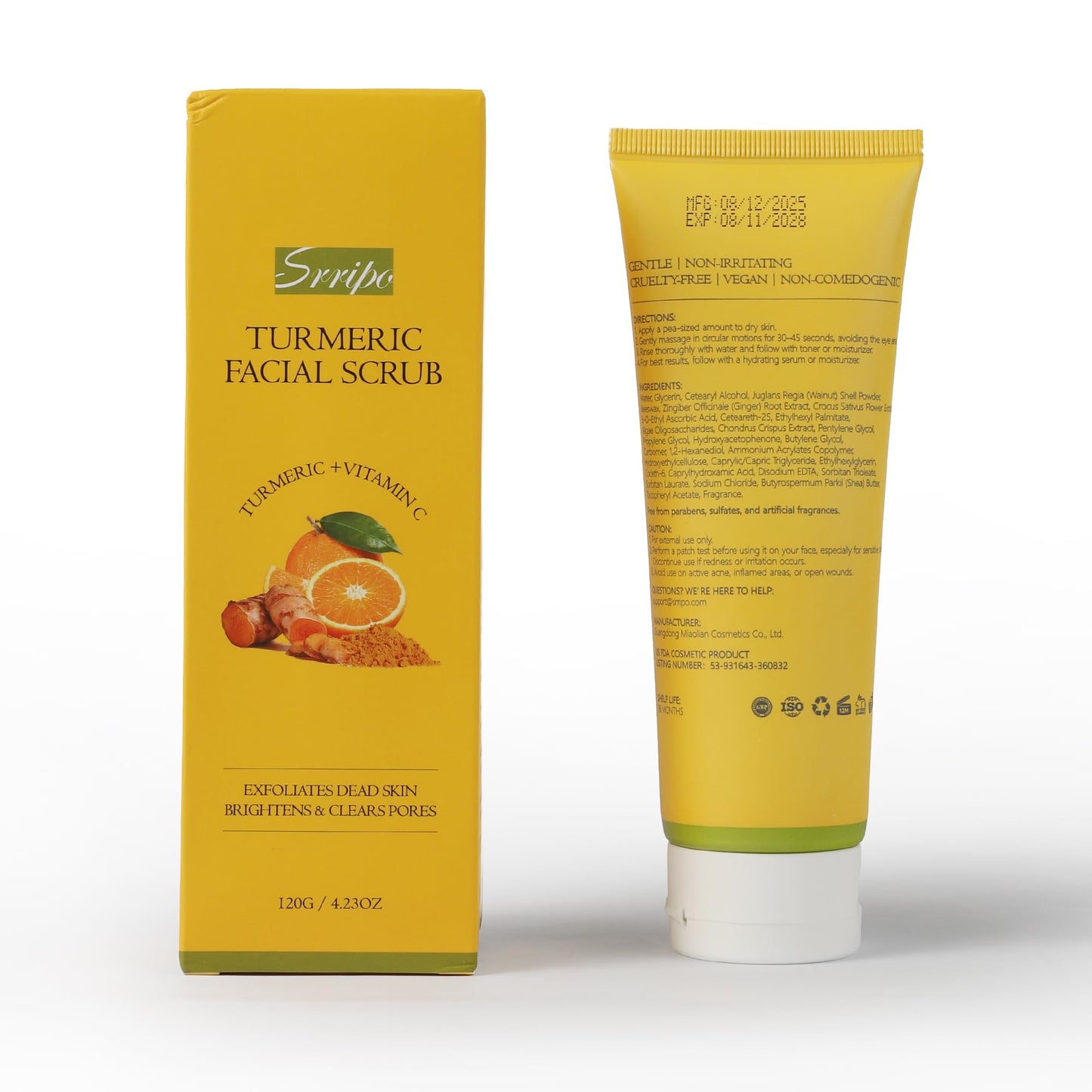 Srripo Revitalizing Exfoliation Face Scrub with Vitamin C & Turmeric | Gentle Daily Facial Polish