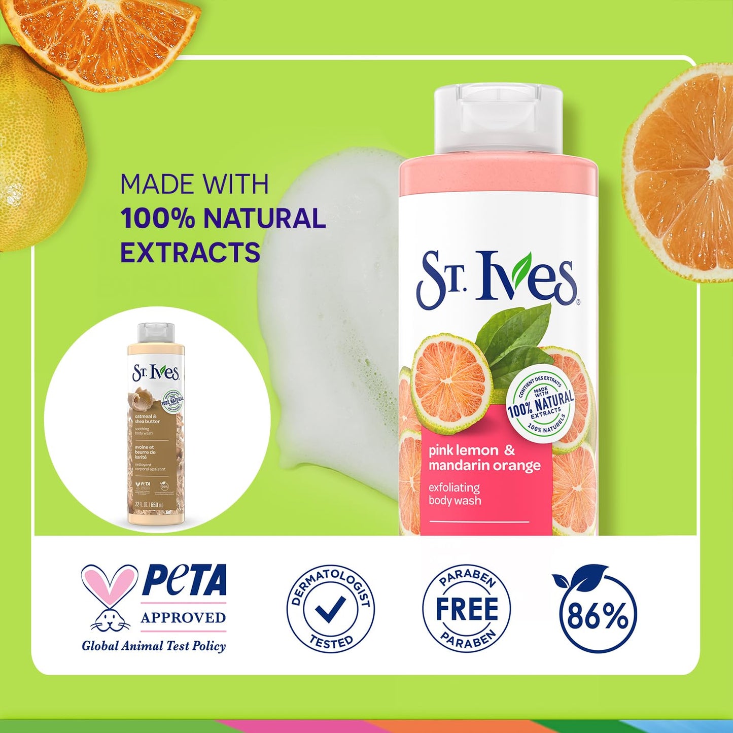 St. Ives Body Wash Variety 2-Pack – Soothing Oatmeal & Shea Butter + Exfoliating Pink Lemon & Mandarin Orange (22 oz each)