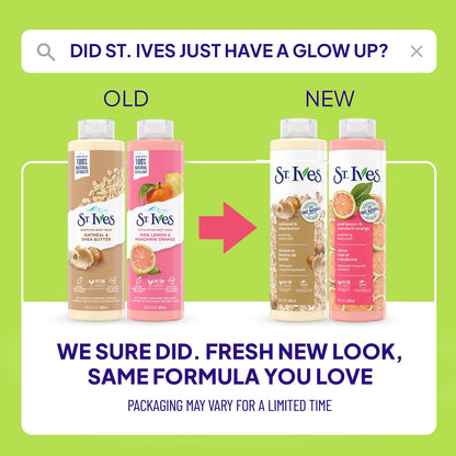 St. Ives Body Wash Variety 2-Pack – Soothing Oatmeal & Shea Butter + Exfoliating Pink Lemon & Mandarin Orange (22 oz each)