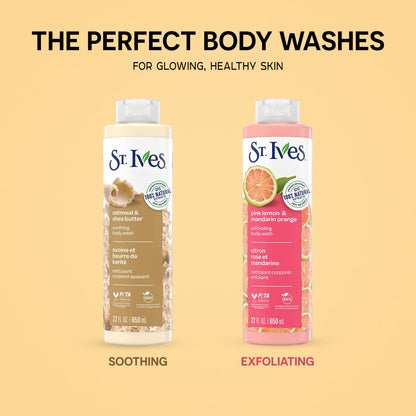 St. Ives Body Wash Variety 2-Pack – Soothing Oatmeal & Shea Butter + Exfoliating Pink Lemon & Mandarin Orange (22 oz each)