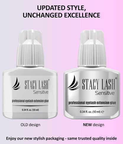 STACY LASH Sensitive Eyelash Extension Glue 0.34 oz | Low Fume, Fast Dry, 4-5 Week Retention (Includes Glue Ring)