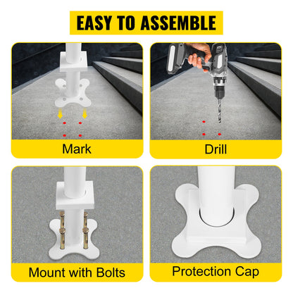 VEVOR Handrail for Outdoor Steps Aluminum Stair Handrail Fit 0-5 Steps w/ Installation Kit Building & Hardware Home Improvement