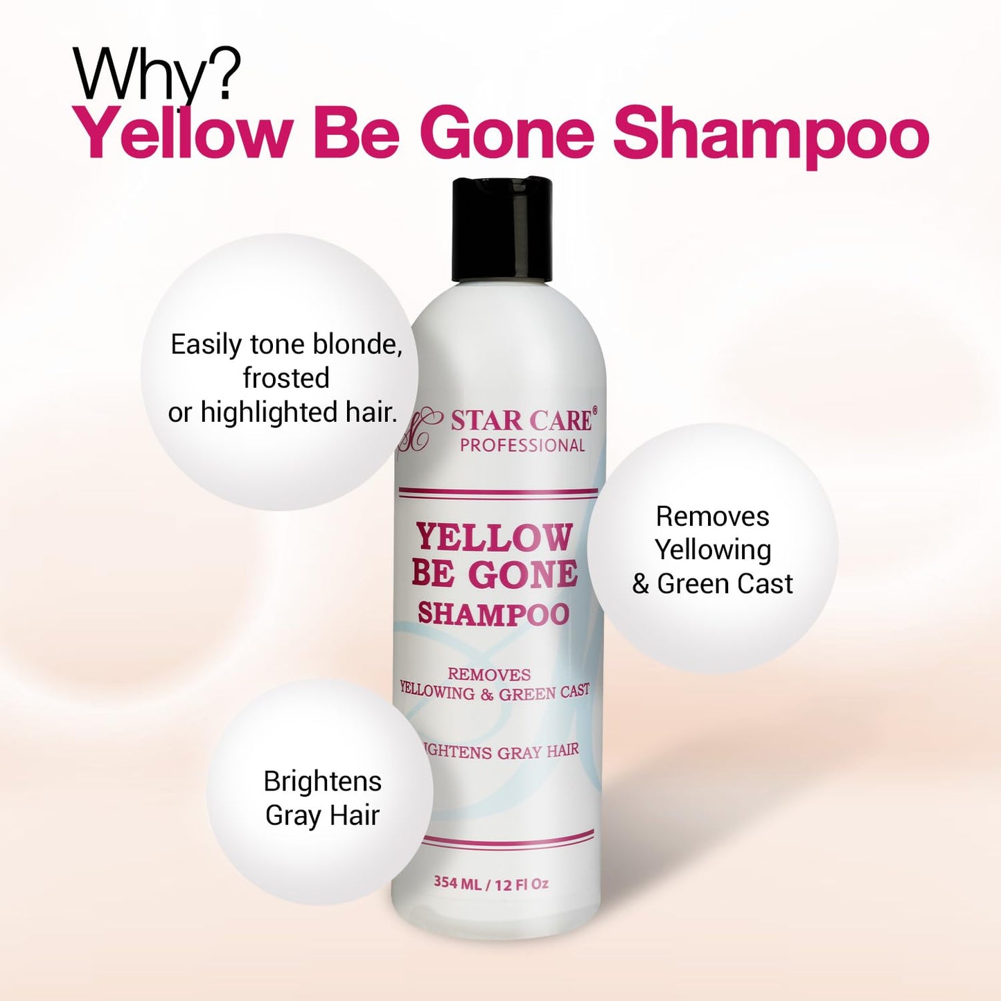 STAR CARE Yellow Be Gone Shampoo 2 Pack – Brassiness Neutralizer for Blonde & Gray Hair