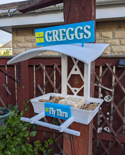Starbirds coffee garden bird feeding station - seed feeder - quirky outdoor decor food table for sparrows Blue tit and Blackbirds