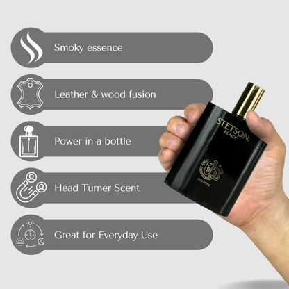 Stetson Black Cologne for Men – 3.4 oz Spray | Bold Woody, Spicy, Musky Scent