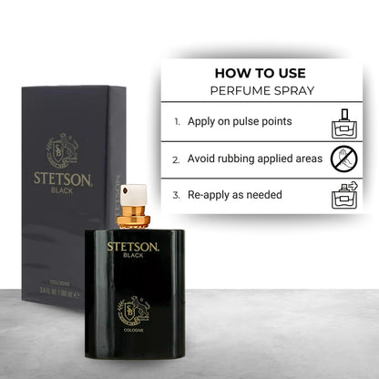 Stetson Black Cologne for Men – 3.4 oz Spray | Bold Woody, Spicy, Musky Scent