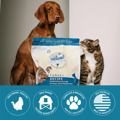 Steve's Real Food Freeze-Dried Raw Nuggets – Turkey Recipe, 20 oz, for Dogs & Cats