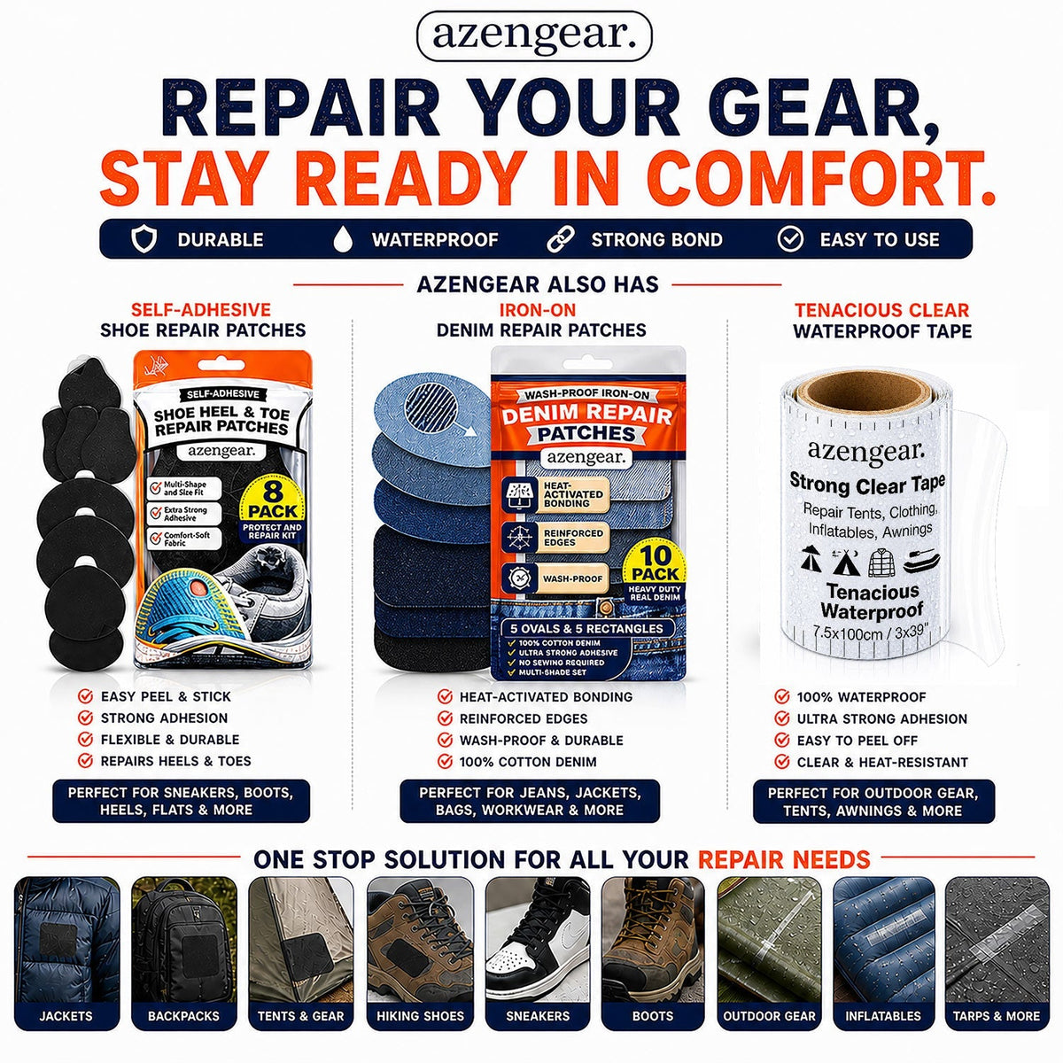 Stick-On Repair Patches - Waterproof, Tear-Cold-Heat-Resistant