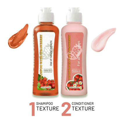 Strawberry & Milk Shampoo & Conditioner Set – All Hair Types, Strengthen Roots, Reduce Split Ends (8.38 Fl Oz Each)