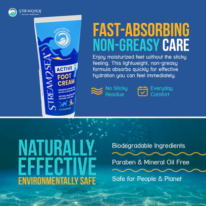 STREAM 2 SEA Active Foot Cream – Intensive Support for Active & Wet Feet | Fast-Absorbing, Non-Greasy, 2 Pack