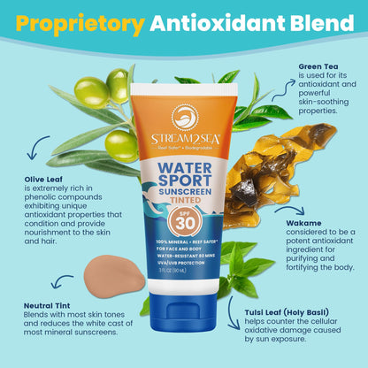 STREAM 2 SEA SPF 30 Tinted Mineral Sunscreen – Biodegradable, Reef Safe, 3-Pack Travel Size