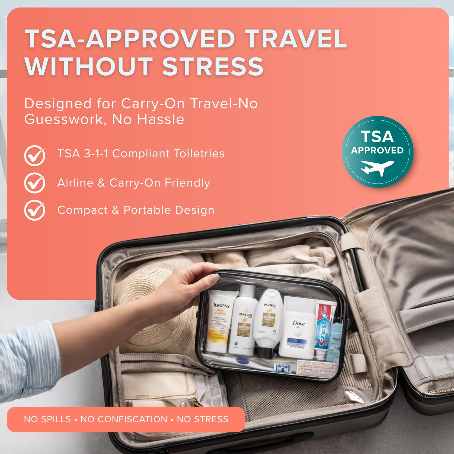 Stuhrling Bottle TrekTote 15-Piece Women’s Travel Toiletry Kit | TSA-Compliant Essentials