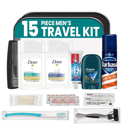 Trektote Travel Toiletry Kit for Men – 15-Piece TSA-Approved Set | Stuhrling Bottle