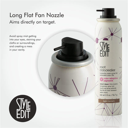 Style Edit Root Concealer Touch Up Spray – Instant Gray Root Coverage in Light Brown | 2 x 2 oz | Salon-Quality