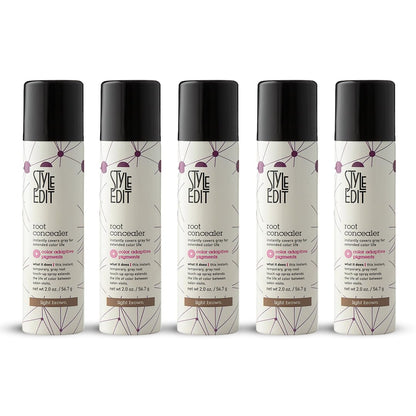STYLE EDIT Root Concealer Touch-Up Spray – Instant Grey & Root Coverage (5-Pack, 2 oz Each) – Multiple Colors