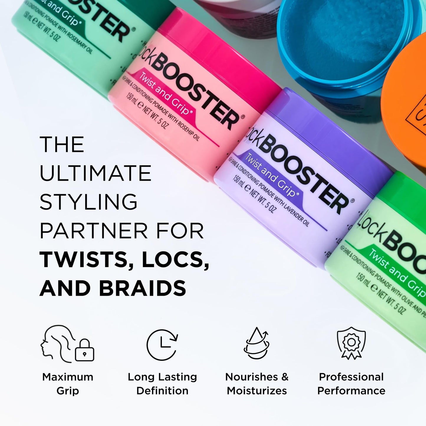 Style Factor Lock BOOSTER Twist & Grip Braid Gel (10.1 oz) with Coconut Oil – Strong Hold, Flake-Free, Frizz-Free for Twists, Locs & Braids