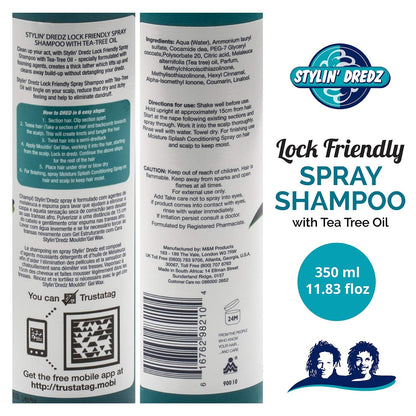 Stylin Dredz Spray Shampoo – Residue-Free Dreadlock Cleanse with Tea Tree Oil (2 x 350 ml)