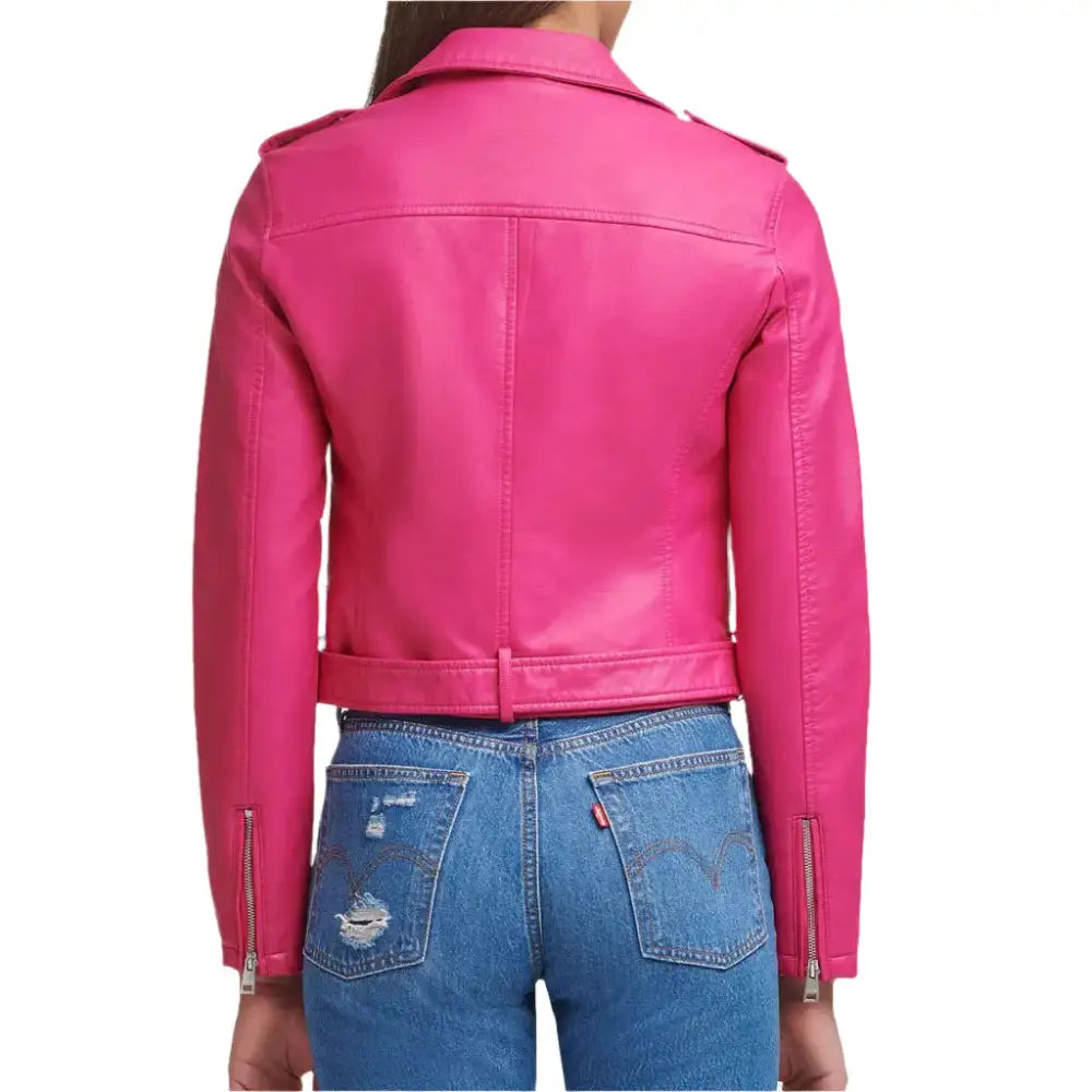 Women’s Bright Pink Biker Leather Jacket