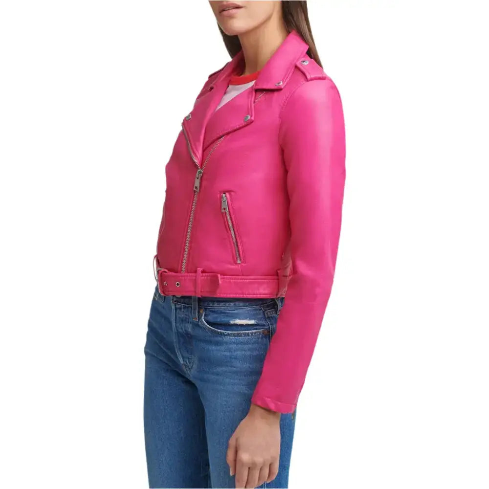 Women’s Bright Pink Biker Leather Jacket