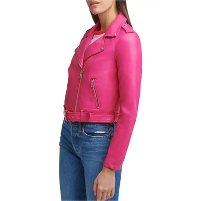 Women’s Bright Pink Biker Leather Jacket