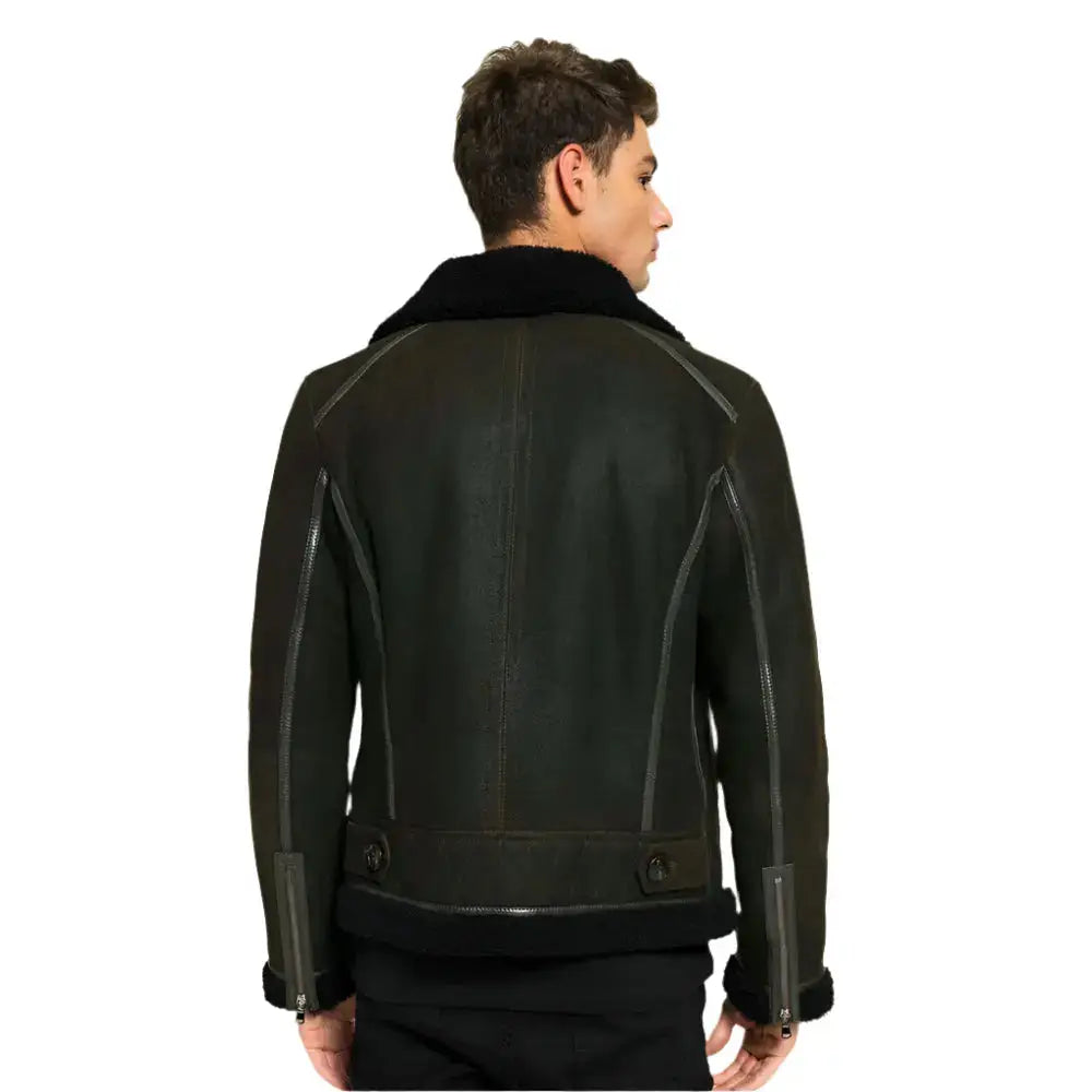 Men's Green and Black Aviator Shearling Jacket