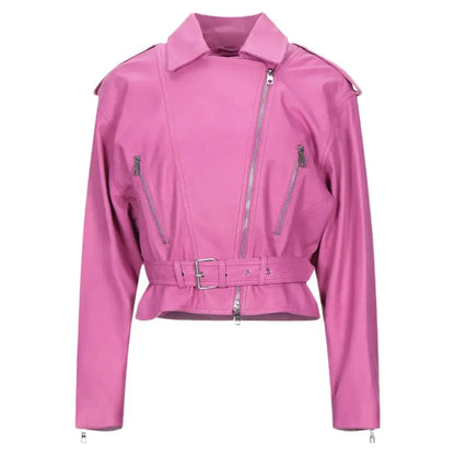 Women's Pink Cropped Leather Jacket