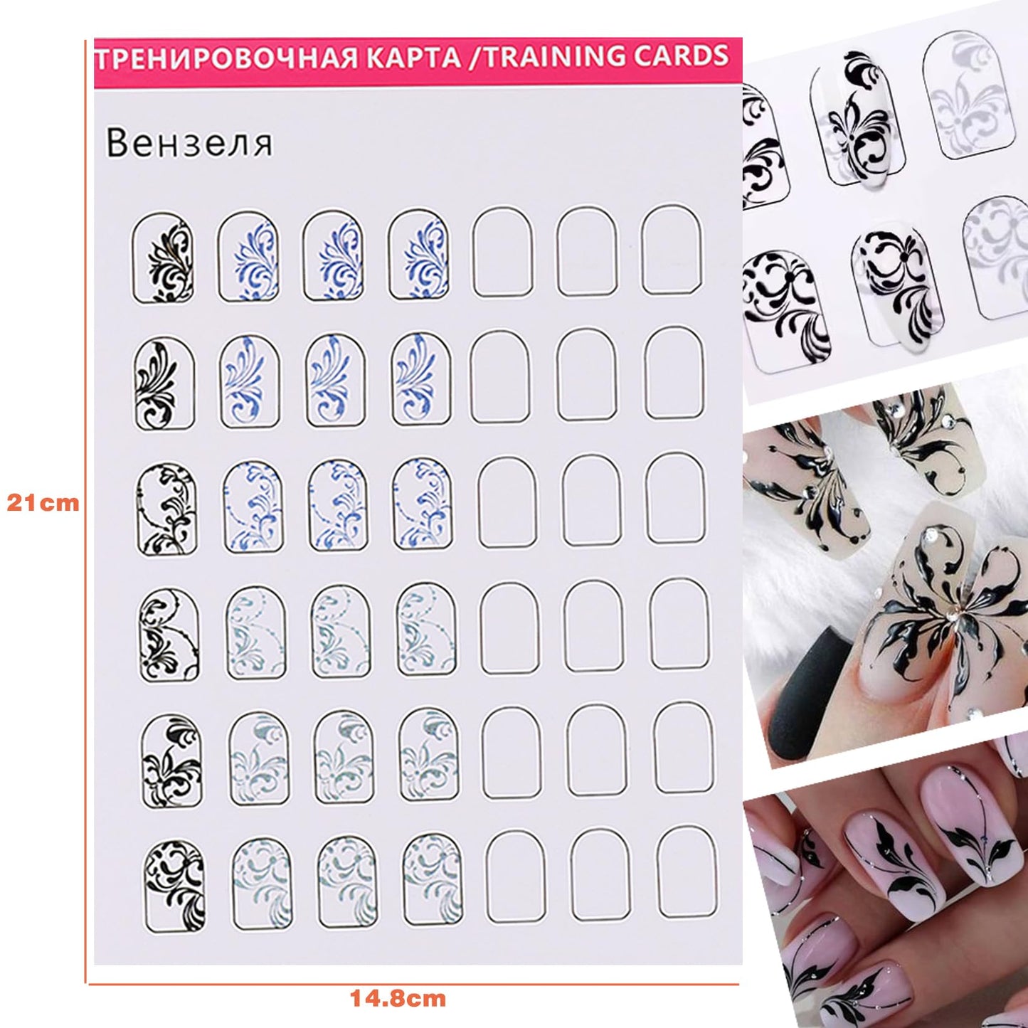 STZPRONAIL Practice Nail Art Book – 12 Pattern Books, Liner Brushes & Remover Wipes Kit