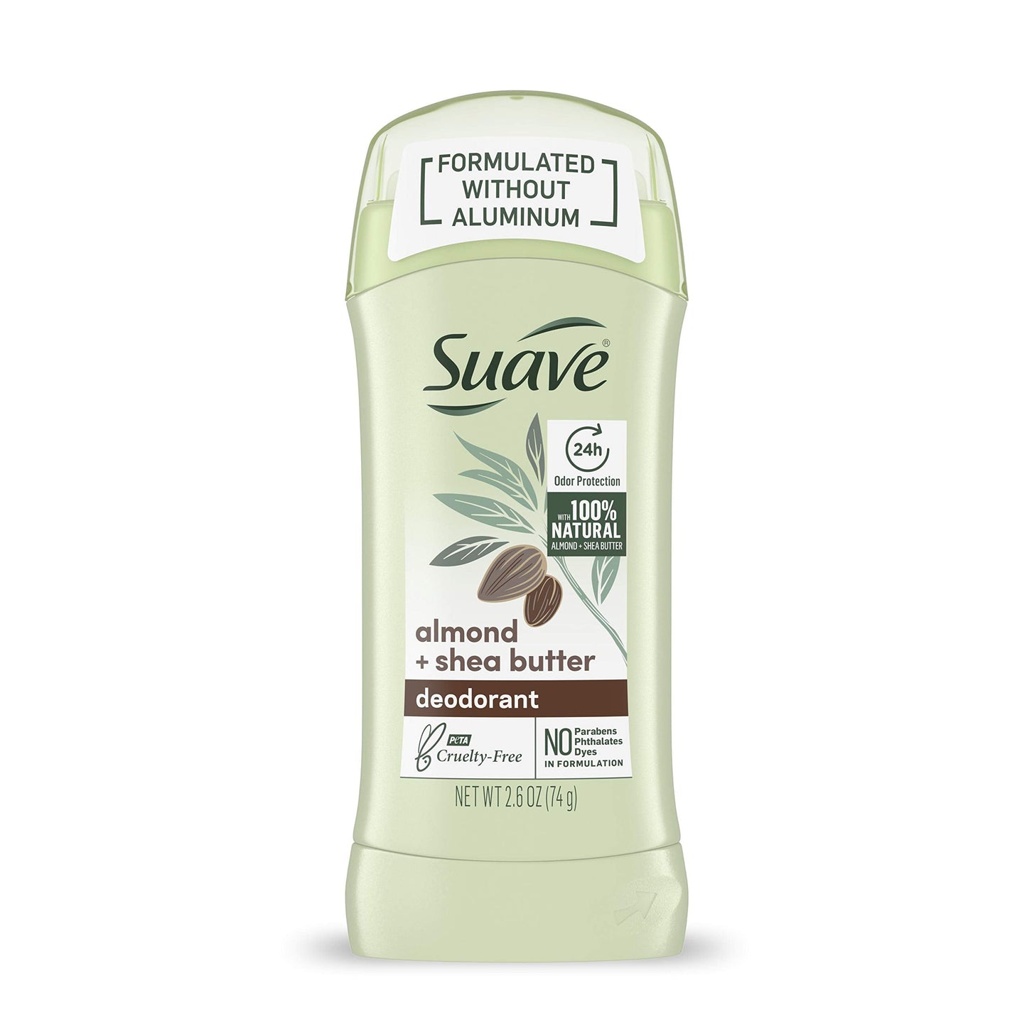 Suave Aluminum Free Deodorant for Women – Almond & Shea Butter, 24-Hour Odor Protection (2.6 oz)