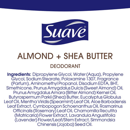 Suave Aluminum Free Deodorant for Women – Almond & Shea Butter, 24-Hour Odor Protection (2.6 oz)