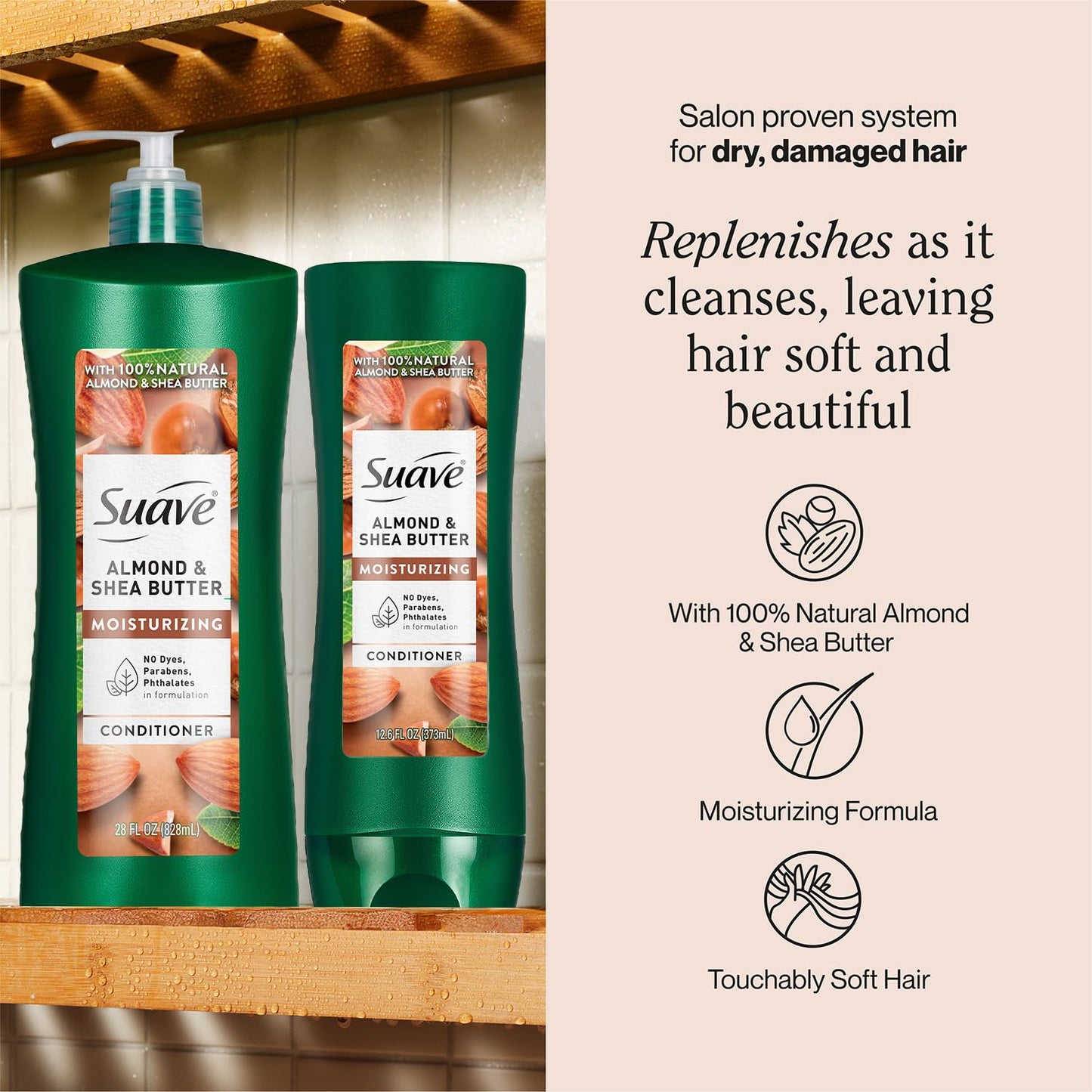 Suave Almond Shea Butter Moisturizing Conditioner Bundle (12.6 oz + 28 oz) — Nourishes Dry Hair
