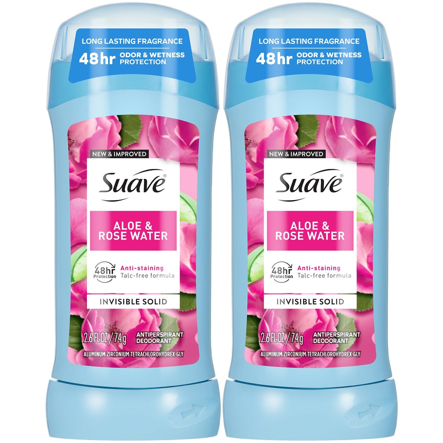Suave Aloe & Rosewater Antiperspirant Deodorant for Women – 2-Pack, Invisible Solid