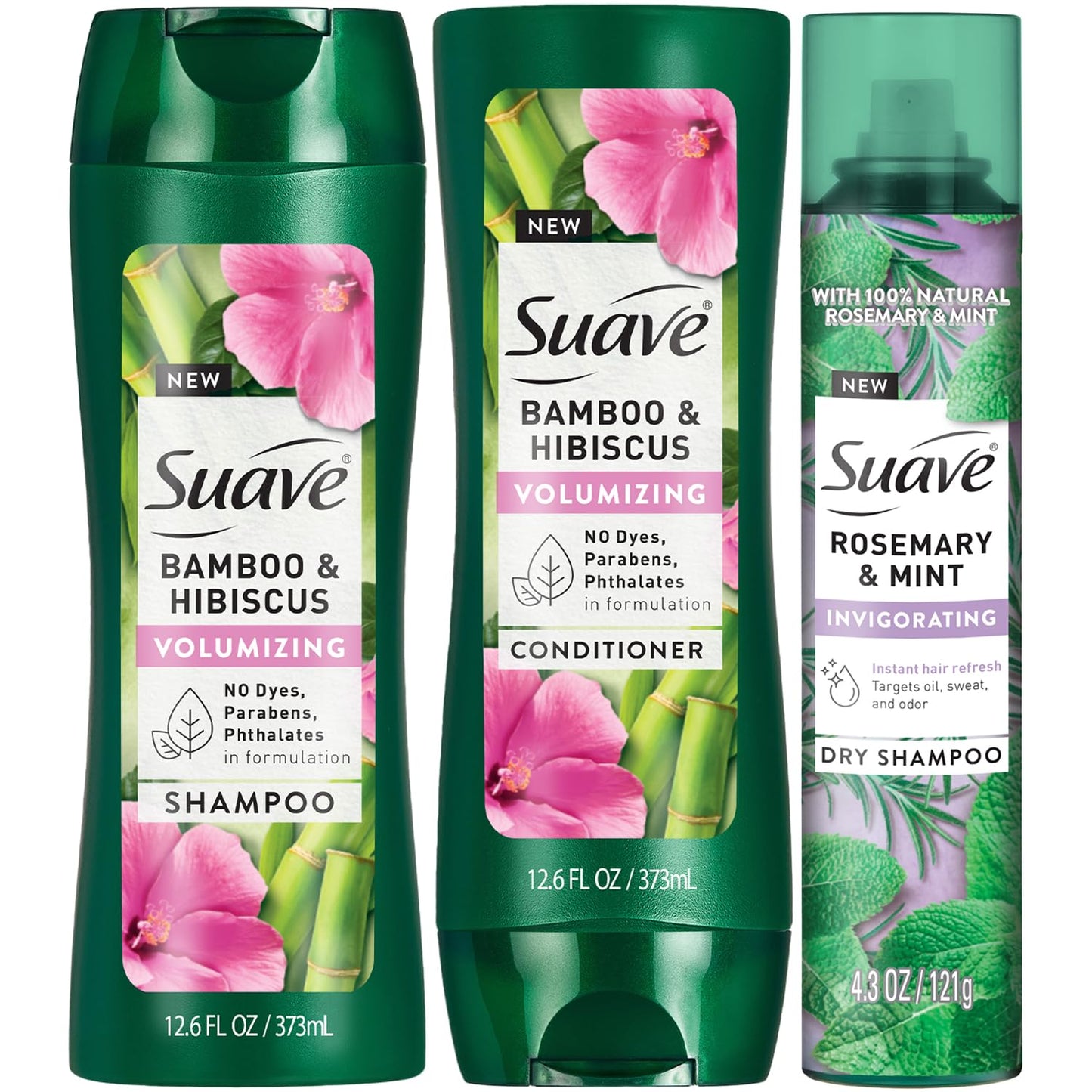 Suave Bamboo & Hibiscus Volumizing Shampoo & Conditioner Set + Rosemary Mint Dry Shampoo