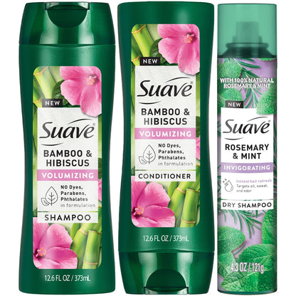 Suave Bamboo & Hibiscus Volumizing Shampoo & Conditioner Set + Rosemary Mint Dry Shampoo