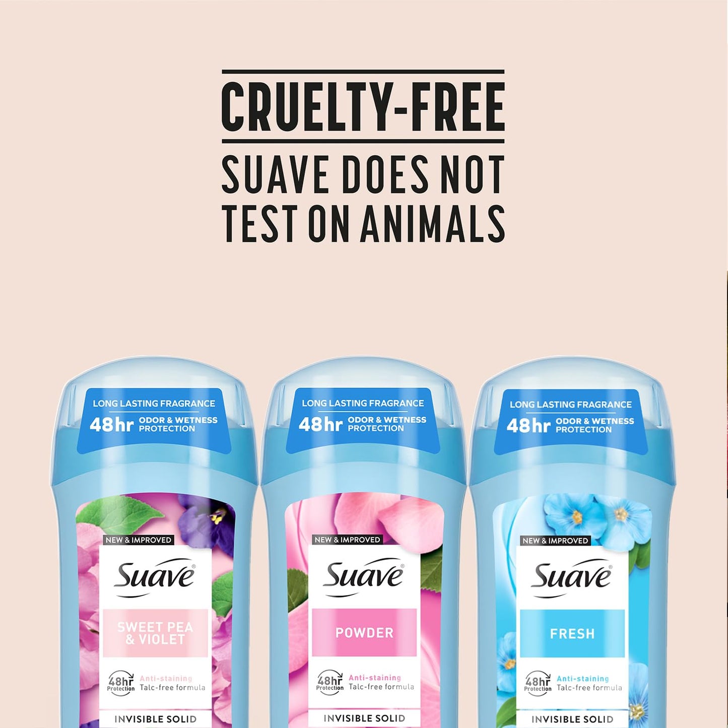 Suave Antiperspirant Deodorant for Women Variety 3-Pack – Powder, Fresh & Sweet Pea & Violet | Invisible, Talc-Free