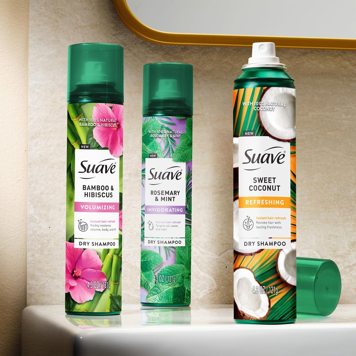 Suave Dry Shampoo Spray Variety 2-Pack – Invigorating Rosemary & Mint + Volumizing Bamboo & Hibiscus, 4.3 oz ea