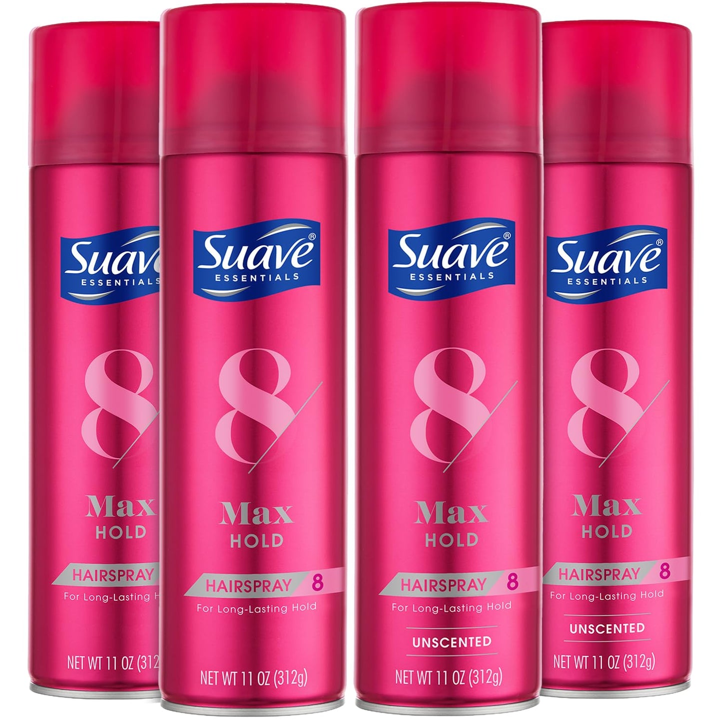 Suave+ Max Hold Hairspray Bundle — Scented & Unscented, 11 oz Each (4-Piece Set) | Cruelty-Free