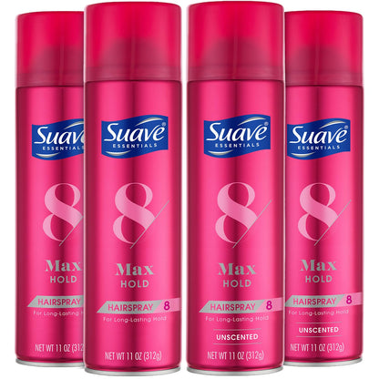 Suave+ Max Hold Hairspray Bundle — Scented & Unscented, 11 oz Each (4-Piece Set) | Cruelty-Free