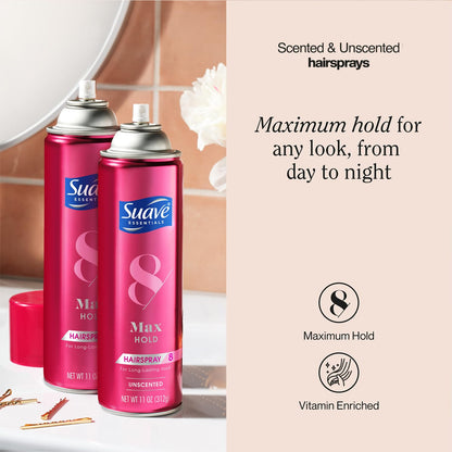 Suave Max Hold Hairspray 2-Pack – Unscented & Scented, 11 oz Each