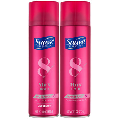 Suave Max Hold Hairspray 2-Pack – Unscented & Scented, 11 oz Each