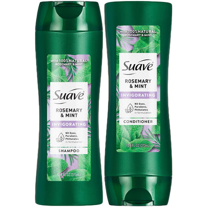 Suave Shampoo and Conditioner, Rosemary & Mint – Invigorating Formula with 100% Natural Essential Oils, 12.6 Oz Ea