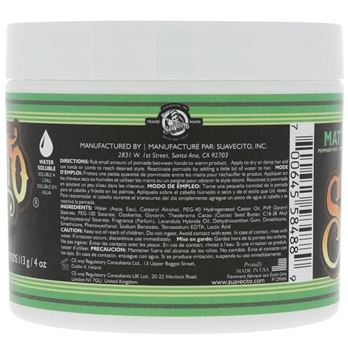 Suavecito Matte Pomade – Shine-Free Matte Finish, Medium Hold, 4 oz